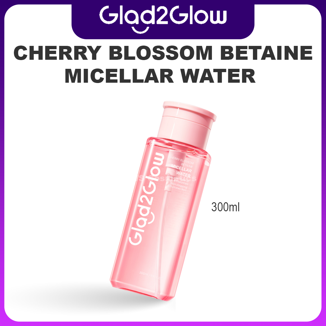 desain produk glad2glow Cherry Blossom Betaine Micellar Water 300ml produk glad2glow Cherry Blossom Betaine Micellar Water 300ml