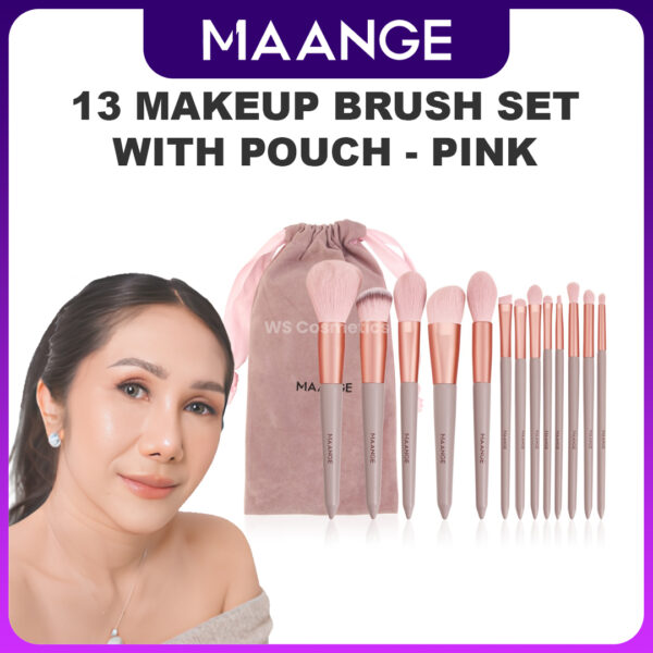 produk maange 13 Makeup Brush Set with Pouch - Pink
