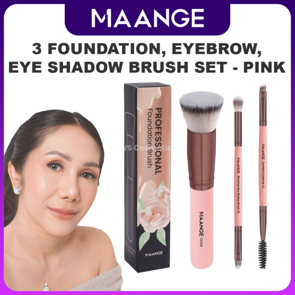 produk maange 3 Foundation, Eyebrow, Eye Shadow Brush Set - Pink
