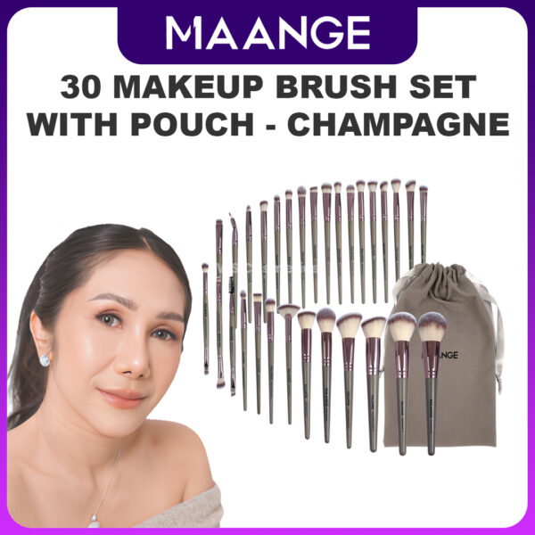 produk maange 30 Makeup Brush Set with Pouch - Champagne