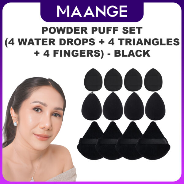 produk maange powder puff set (4 water drops + 4 triangles + 4 fingers) - black